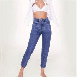 NWT Nasty Gal Organic Denim High Waisted Ankle Mom Jeans Medium Wash